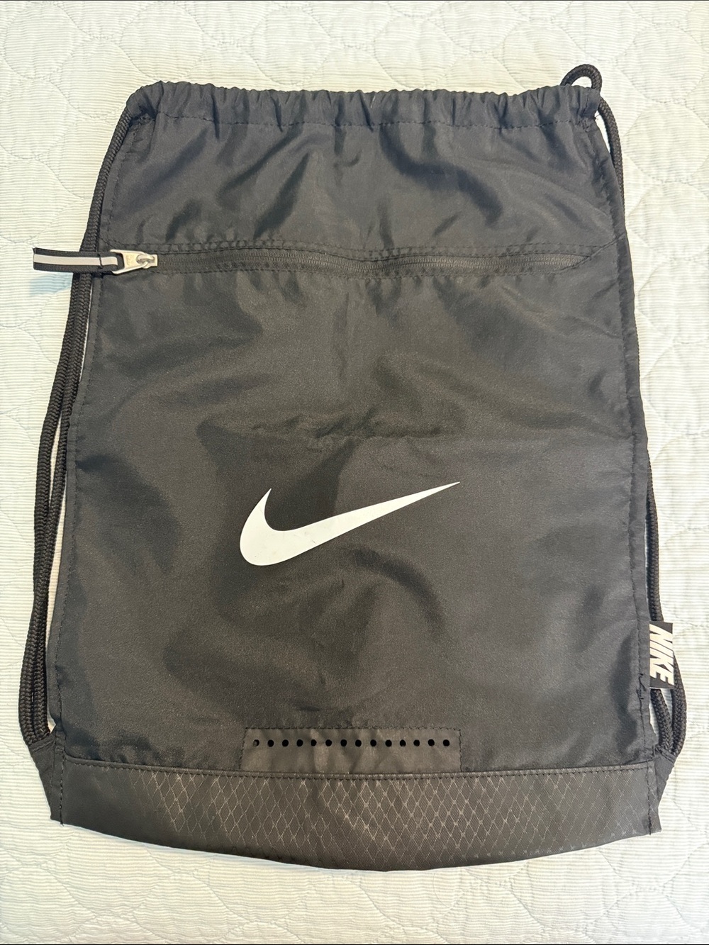 Nike Black Drawstring Backpack with White Swoosh